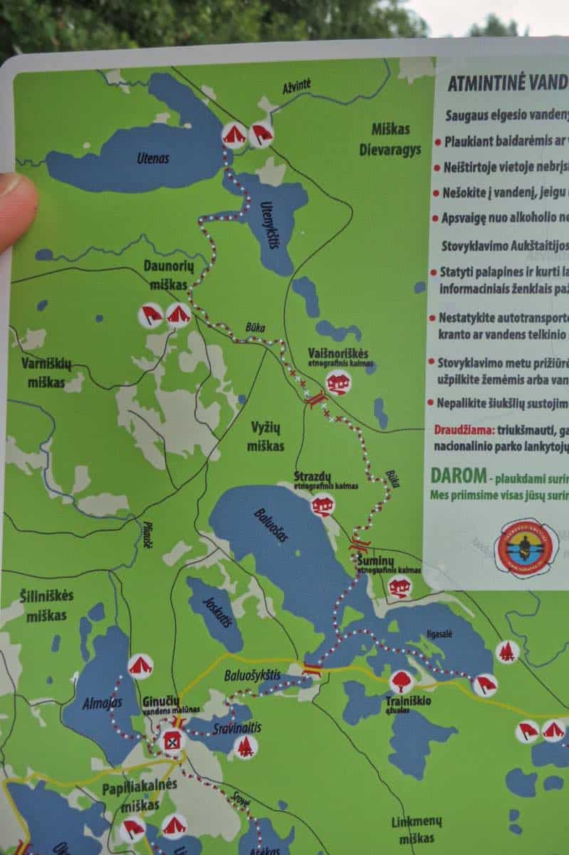 Map of waterways in Aukštaitija National Park.